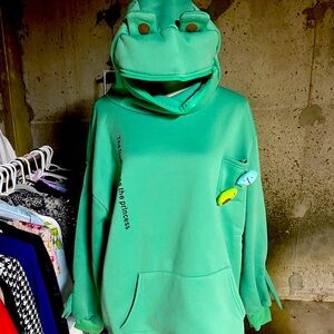 Frog Zippered Mouth Hoodie with Cute Monster Pins ( Unisex/ Juniors/ Kids)